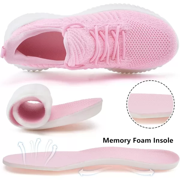 Akk Womens Walking Shoes  Slip On Tennis Running Shoes Memory Foam Lightweight Work Sneakers for Indoor Outdoor GymD07 Pink