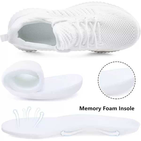 Akk Womens Walking Shoes  Slip On Tennis Running Shoes Memory Foam Lightweight Work Sneakers for Indoor Outdoor GymD07 White