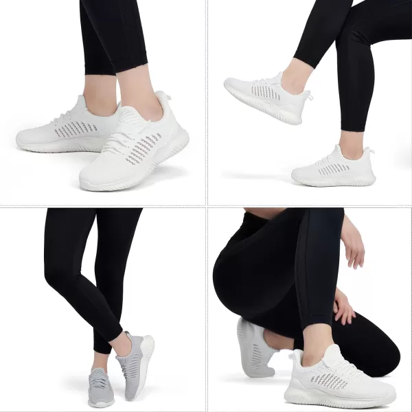 Akk Womens Walking Shoes  Slip On Tennis Running Shoes Memory Foam Lightweight Work Sneakers for Indoor Outdoor GymD07 White