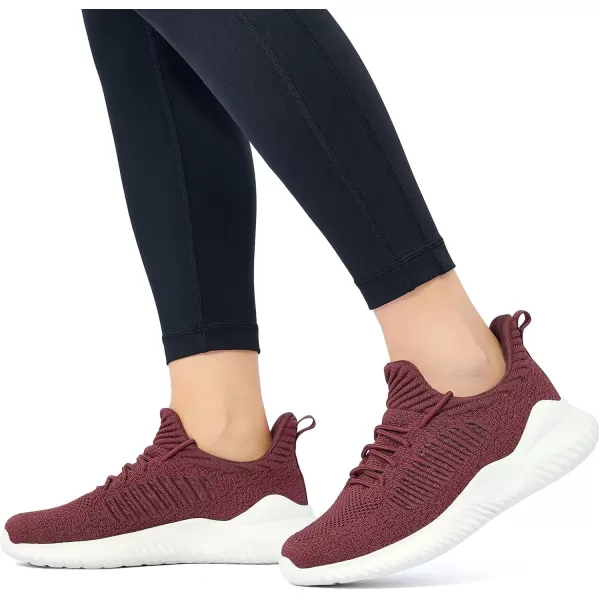 Akk Womens Walking Shoes  Slip On Tennis Running Shoes Memory Foam Lightweight Work Sneakers for Indoor Outdoor GymD07 Wine Red