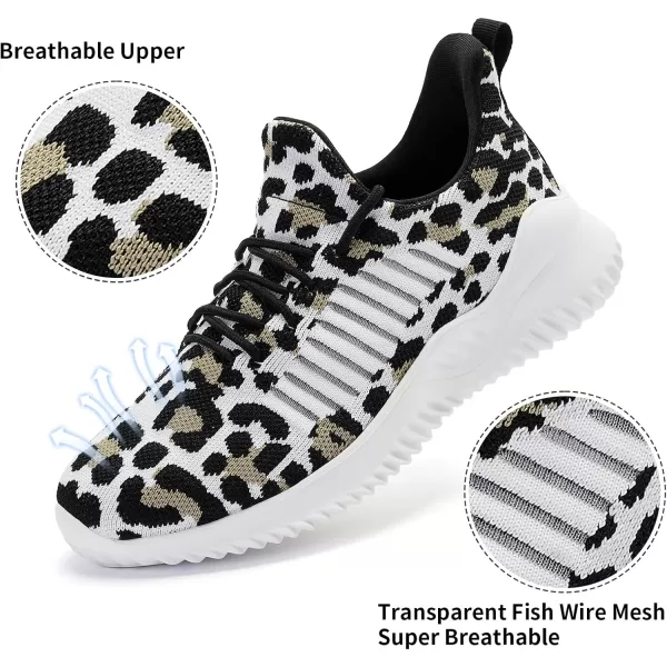 Akk Womens Walking Shoes  Slip On Tennis Running Shoes Memory Foam Lightweight Work Sneakers for Indoor Outdoor GymLeopard