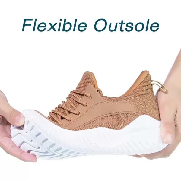 Akk Womens Walking Shoes  Slip On Tennis Running Shoes Memory Foam Lightweight Work Sneakers for Indoor Outdoor GymTan