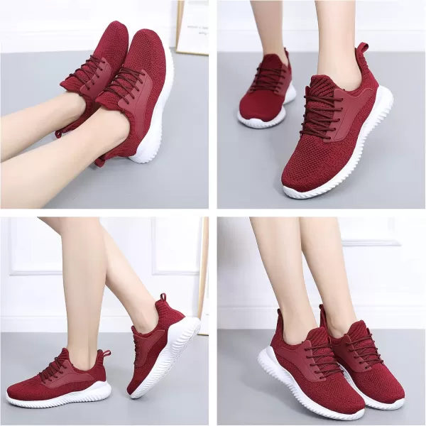 Akk Womens Walking Shoes  Slip On Tennis Running Shoes Memory Foam Lightweight Work Sneakers for Indoor Outdoor GymWine Red