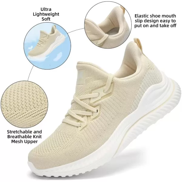 Akk Womens Walking Shoes Tennis Sneakers  Workout Slipon Running Athletic Gym Shoes Comfortable Breathable Casual Sneakers Wide WidthBeige