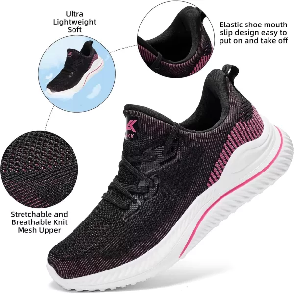 Akk Womens Walking Shoes Tennis Sneakers  Workout Slipon Running Athletic Gym Shoes Comfortable Breathable Casual Sneakers Wide WidthBlack Pink