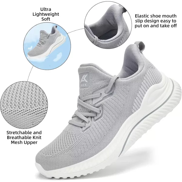 Akk Womens Walking Shoes Tennis Sneakers  Workout Slipon Running Athletic Gym Shoes Comfortable Breathable Casual Sneakers Wide WidthLight Grey