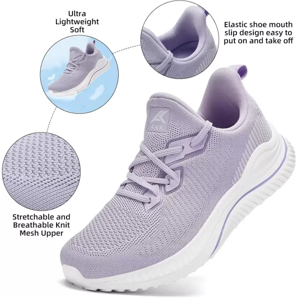 Akk Womens Walking Shoes Tennis Sneakers  Workout Slipon Running Athletic Gym Shoes Comfortable Breathable Casual Sneakers Wide WidthLight Purple