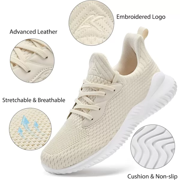 Akk Womens Walking Tennis Shoes  Breathable Lightweight Workout Shoes Slip on Running Sneakers Casual Memory Foam Sneakers for Gym Beige