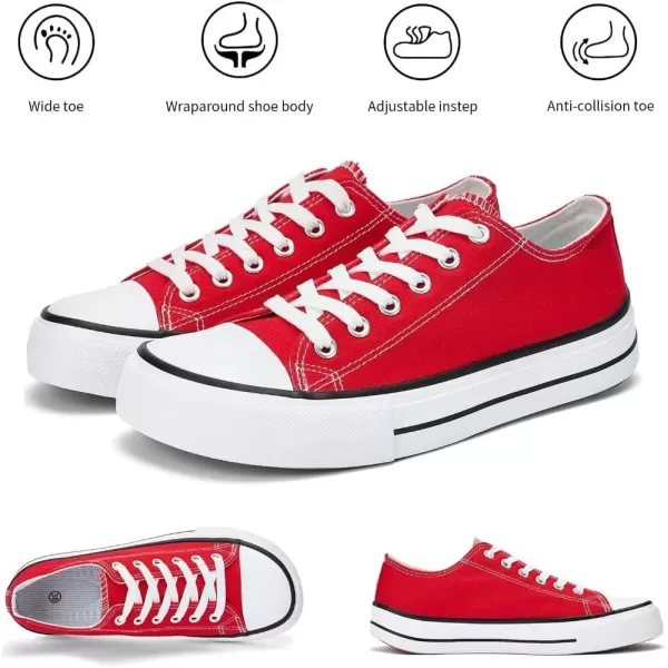 Akk Womens Wide Toe Sneakers Canvas  Fashion Lace Up Women Tennis Cute Dressy Walking Workout Shoes Red 8