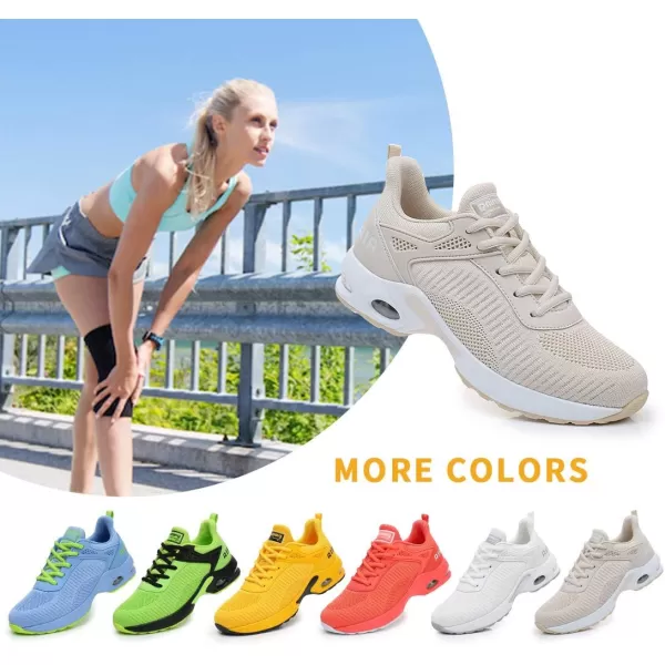 Womens Air Athletic Running Shoes  Air Cushion Shoes for Womens Mesh Fashion Sneakers Breathable Walking Gym Work Tennis Shoes Beige Size 7