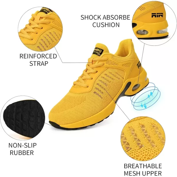 Womens Air Sneakers Running Shoes  Breathable Tennis Shoes for Womens Walking Shoes for Athletic Gym Workout Yellow Size 9