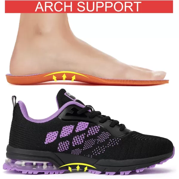 Womens Sneakers Air Running Shoes  Non Slip Tennis Shoes Women Breathable Lightweight Walking Shoes for Athletic Gym Workout Jogging Cross Trainers Black and Purple Size 9