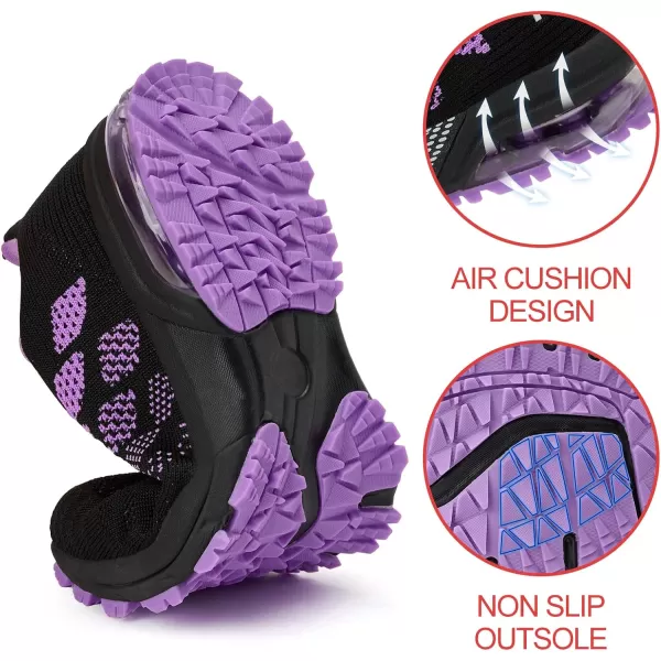 Womens Sneakers Air Running Shoes  Non Slip Tennis Shoes Women Breathable Lightweight Walking Shoes for Athletic Gym Workout Jogging Cross Trainers Black and Purple Size 9