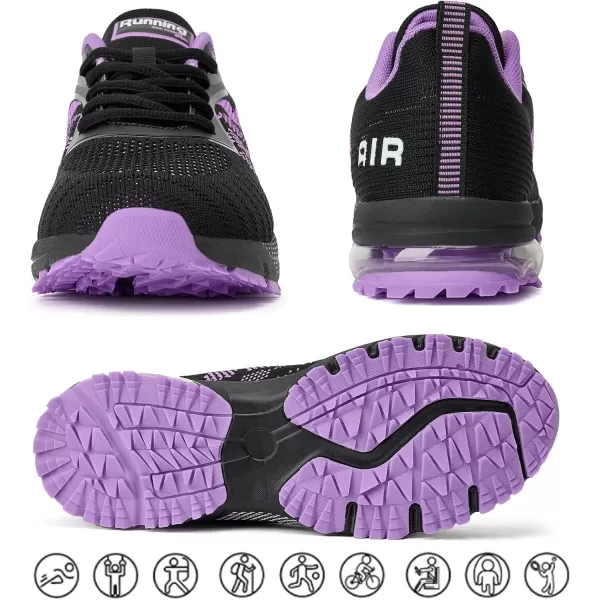 Womens Sneakers Air Running Shoes  Non Slip Tennis Shoes Women Breathable Lightweight Walking Shoes for Athletic Gym Workout Jogging Cross Trainers Black and Purple Size 10