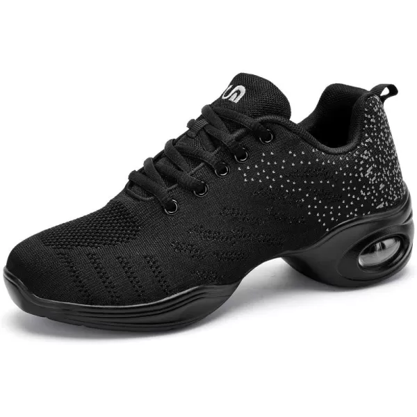 AKK Dance Shoes for Women Jazz Shoes Women Dance Sneakers Breathable Air Cushion Split Sole Athletic Walking Dance Shoes Platform ShoeSpot Black