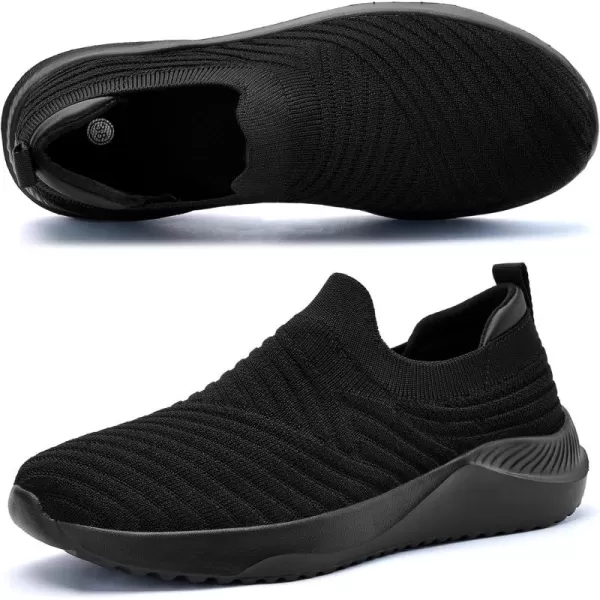 AKK Womens Walking Shoes Slip on Sneakers Comfortable Knitted Mesh Sneakers Lightweight Casual Work ShoesAll Black