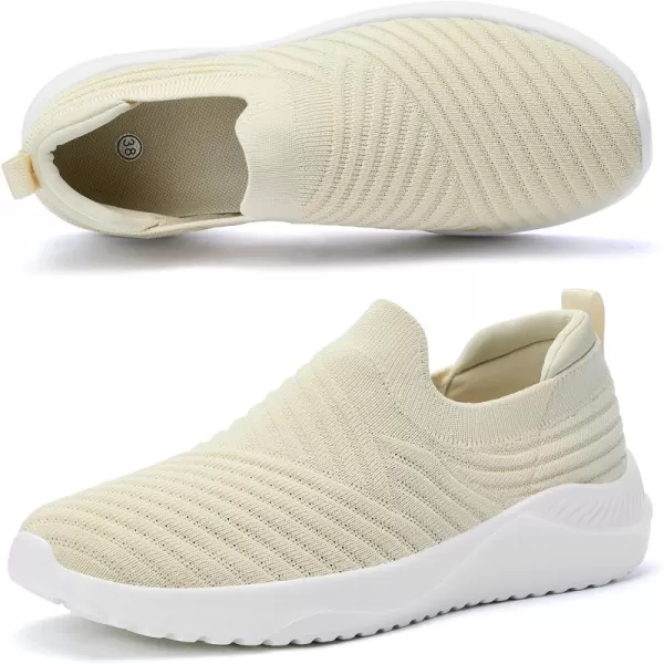 AKK Womens Walking Shoes Slip on Sneakers Comfortable Knitted Mesh Sneakers Lightweight Casual Work ShoesBeige