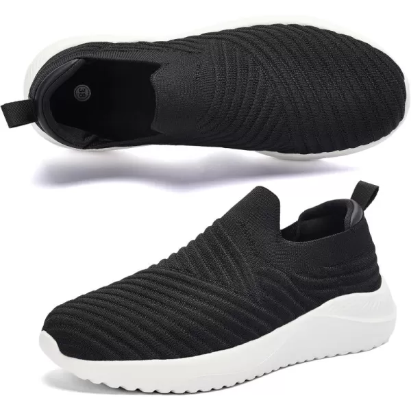 AKK Womens Walking Shoes Slip on Sneakers Comfortable Knitted Mesh Sneakers Lightweight Casual Work ShoesBlack