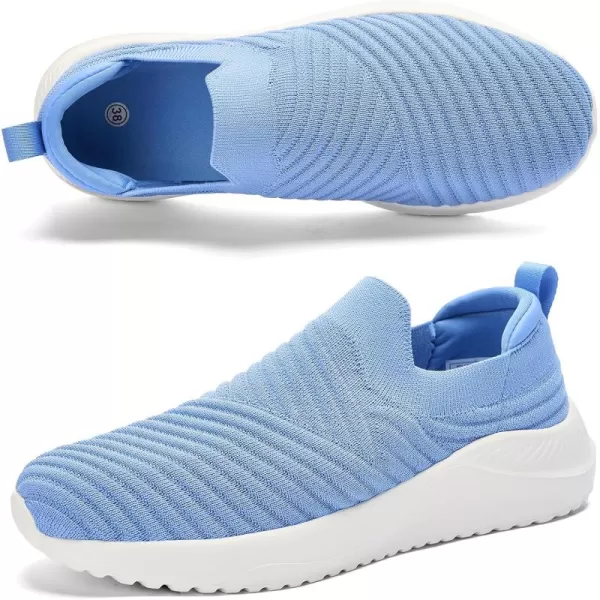 AKK Womens Walking Shoes Slip on Sneakers Comfortable Knitted Mesh Sneakers Lightweight Casual Work ShoesLight Blue