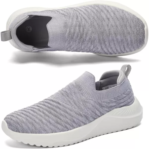 AKK Womens Walking Shoes Slip on Sneakers Comfortable Knitted Mesh Sneakers Lightweight Casual Work ShoesLight Grey