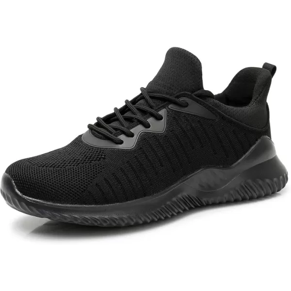 Akk Womens All Black Sneakers  Walking Tennis Shoes Breathable Mesh Running Shoes for Nurses Sports Gym Workout Size 75