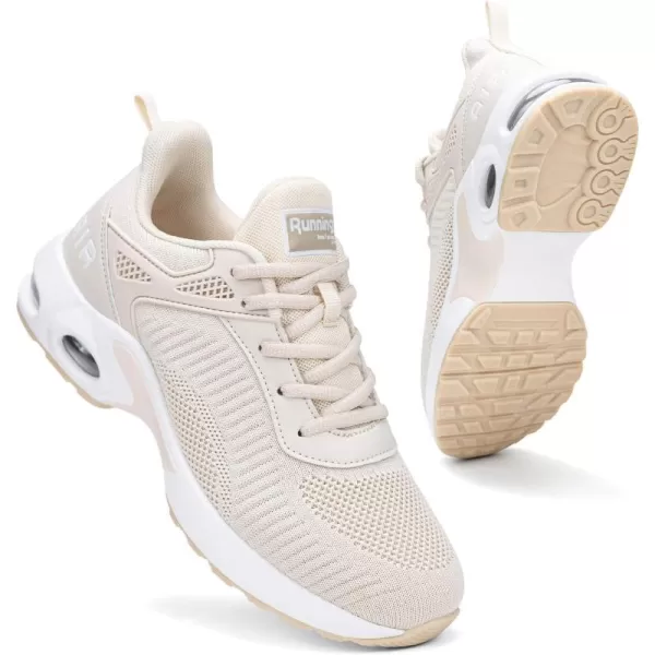 Womens Air Athletic Running Shoes  Air Cushion Shoes for Womens Mesh Fashion Sneakers Breathable Walking Gym Work Tennis Shoes Beige Size 7