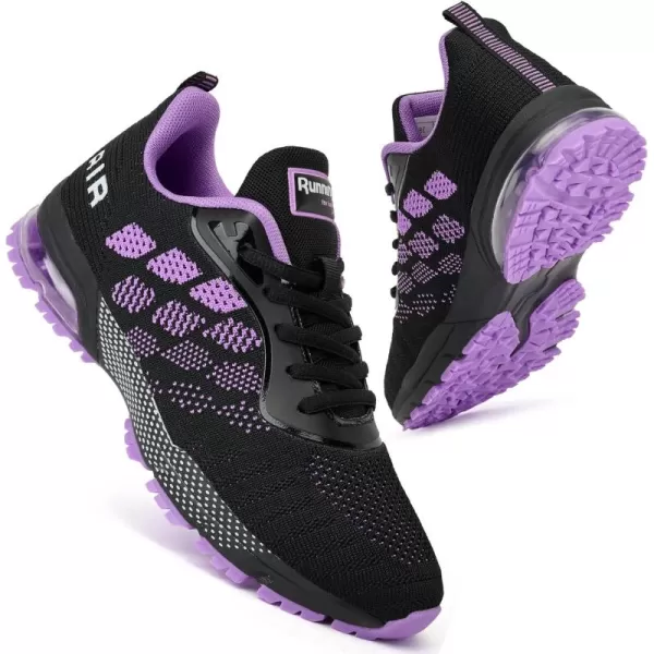 Womens Sneakers Air Running Shoes  Non Slip Tennis Shoes Women Breathable Lightweight Walking Shoes for Athletic Gym Workout Jogging Cross Trainers Black and Purple Size 9