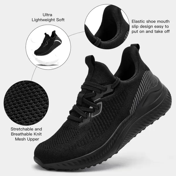 Akk Mens Hand Free Slip On Wide Walking Shoes Memory Foam Runnning Tennis Shoes Lightweight Breathable Casual SneakersAll Black