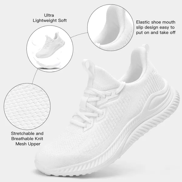 Akk Mens Hand Free Slip On Wide Walking Shoes Memory Foam Runnning Tennis Shoes Lightweight Breathable Casual SneakersAwhite