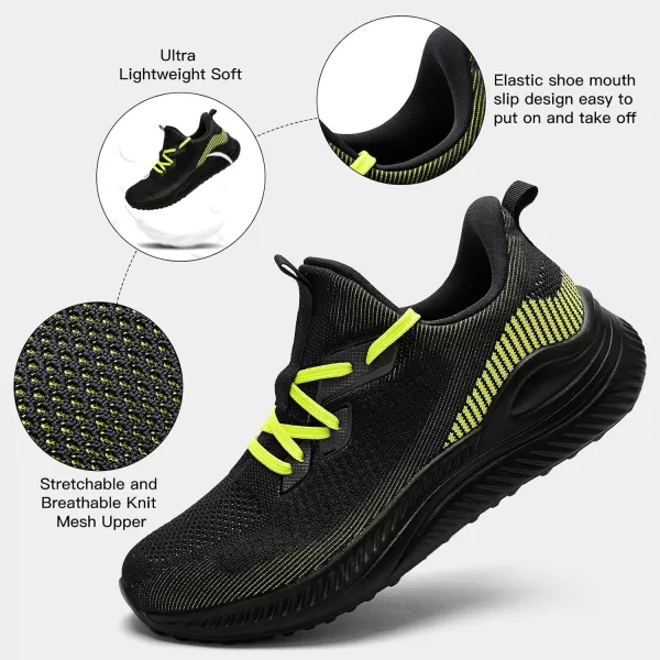 Akk Mens Hand Free Slip On Wide Walking Shoes Memory Foam Runnning Tennis Shoes Lightweight Breathable Casual SneakersBlackYellow