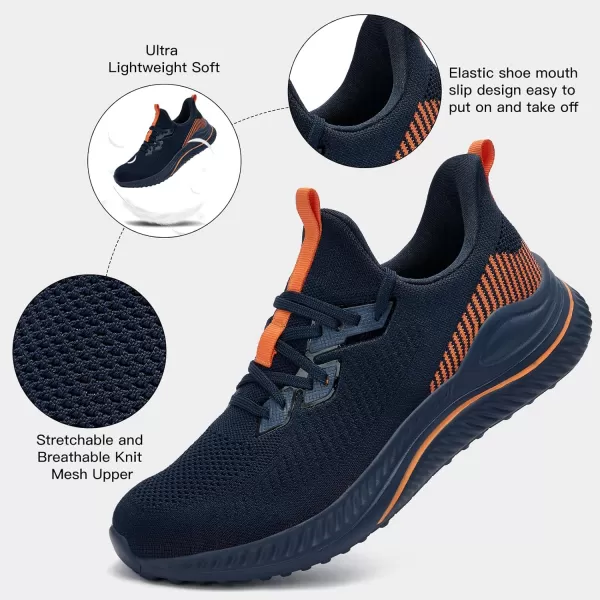 Akk Mens Hand Free Slip On Wide Walking Shoes Memory Foam Runnning Tennis Shoes Lightweight Breathable Casual SneakersBlue Orange