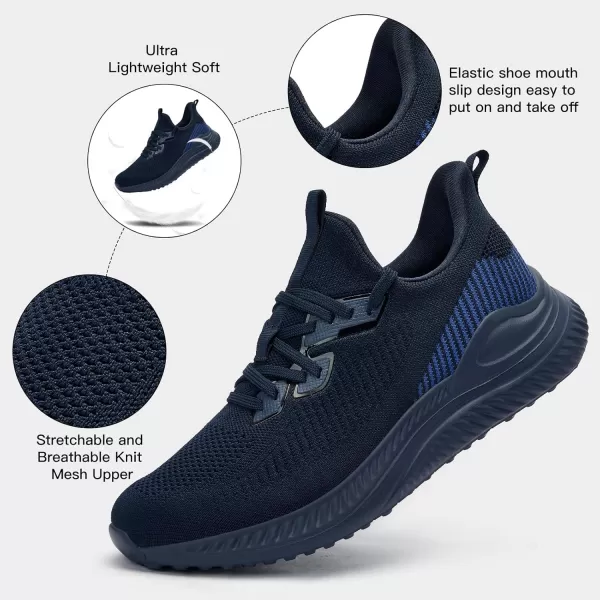 Akk Mens Hand Free Slip On Wide Walking Shoes Memory Foam Runnning Tennis Shoes Lightweight Breathable Casual SneakersDark Blue