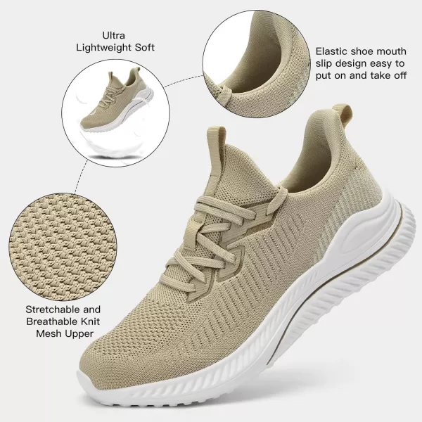 Akk Mens Hand Free Slip On Wide Walking Shoes Memory Foam Runnning Tennis Shoes Lightweight Breathable Casual SneakersKhaki