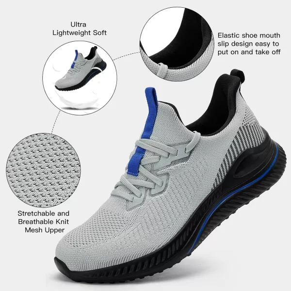 Akk Mens Hand Free Slip On Wide Walking Shoes Memory Foam Runnning Tennis Shoes Lightweight Breathable Casual SneakersLight Grey