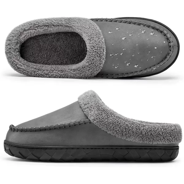 Akk Mens Leather Slippers Comfy Handmade Stitch Slipon House Shoes Warm Faux Fur Lined Rubber Sole Indoor Outdoor