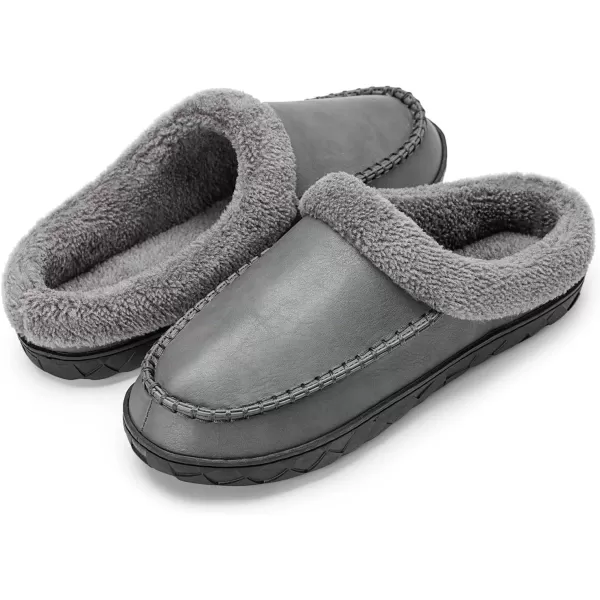 Akk Mens Leather Slippers Comfy Handmade Stitch Slipon House Shoes Warm Faux Fur Lined Rubber Sole Indoor Outdoor