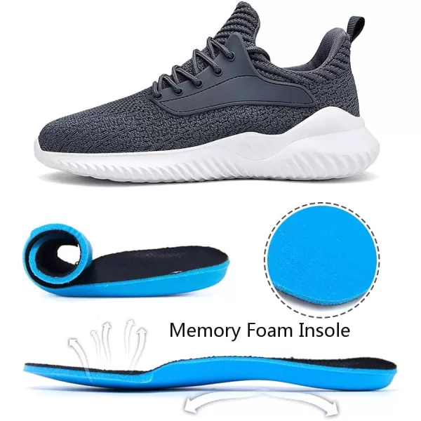 Akk Walking Shoes for Men Sneakers  Slip on Memory Foam Running Tennis Shoes for Athletic Workout Gym Indoor Outdoor Lightweight Breathable Casual SneakersDark Grey