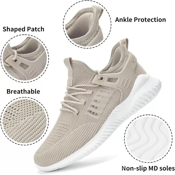 Akk Walking Shoes for Men Sneakers  Slip on Memory Foam Running Tennis Shoes for Athletic Workout Gym Indoor Outdoor Lightweight Breathable Casual SneakersBeiged