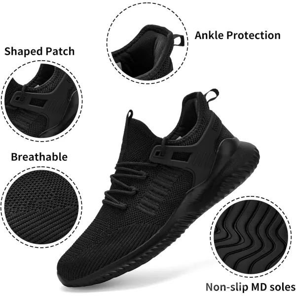 Akk Walking Shoes for Men Sneakers  Slip on Memory Foam Running Tennis Shoes for Athletic Workout Gym Indoor Outdoor Lightweight Breathable Casual SneakersAll Blackd