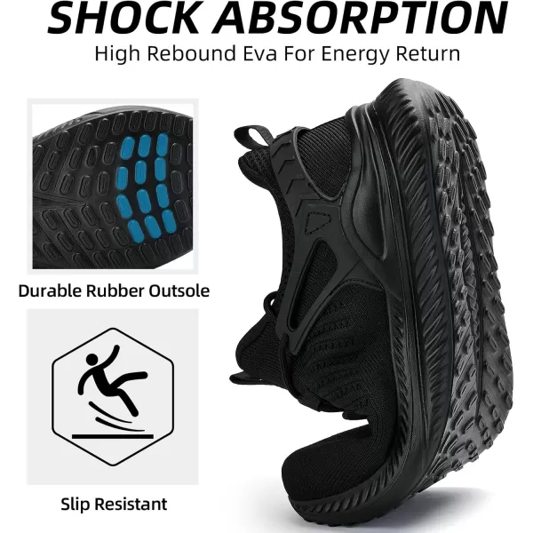 Akk Walking Shoes for Men Sneakers  Slip on Tennis Running Memory Foam Shoes for Athletic Workout Gym Indoor Outdoor Lightweight Breathable Casual SneakersWideallblack