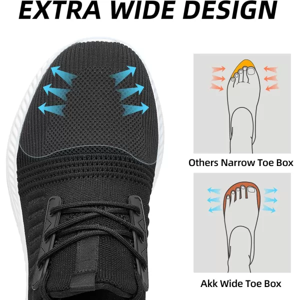 Akk Walking Shoes for Men Sneakers  Slip on Tennis Running Memory Foam Shoes for Athletic Workout Gym Indoor Outdoor Lightweight Breathable Casual SneakersWideblack