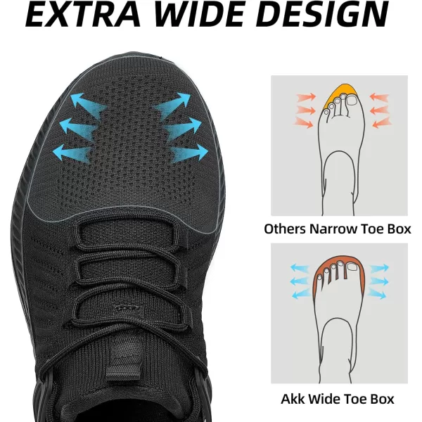 Akk Walking Shoes for Men Sneakers  Slip on Tennis Running Memory Foam Shoes for Athletic Workout Gym Indoor Outdoor Lightweight Breathable Casual SneakersWideallblack