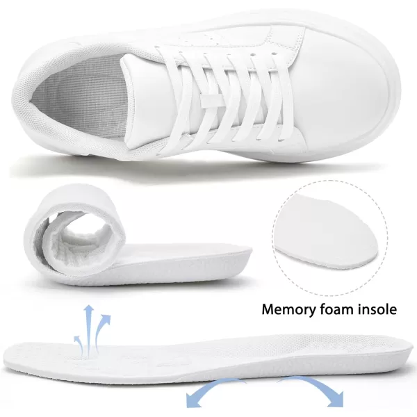 Akk White Platform Sneakers for Women  Lightweight Classic Leather Walking Tennis Shoes Comfort Non Slip Lace Up Fashion Casual Skate Plain Shoes All White Size 7