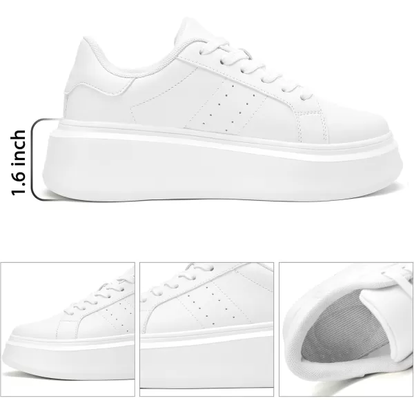 Akk White Platform Sneakers for Women  Lightweight Classic Leather Walking Tennis Shoes Comfort Non Slip Lace Up Fashion Casual Skate Plain Shoes All White Size 7