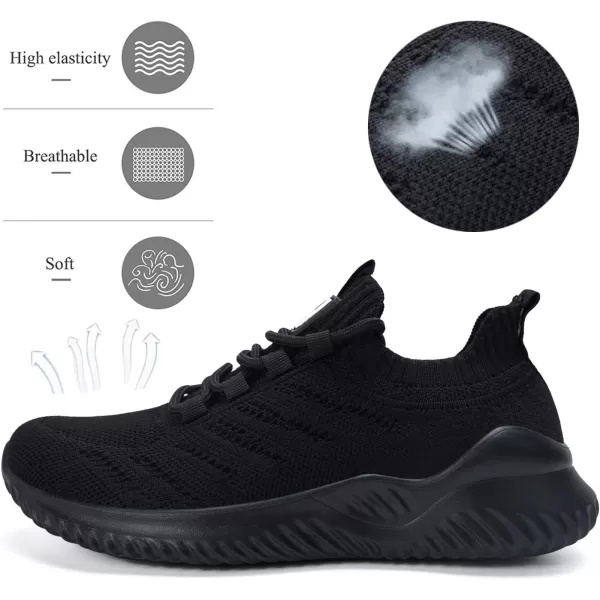 Akk Womens Athletic Walking Shoes  Memory Foam Lightweight Tennis Sports Shoes Gym Jogging Slip On Running SneakersAllblack