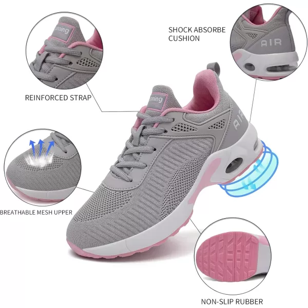 Akk Womens Walking Shoes Lightweight Running Shoes Womens Tennis Shoes Non Slip Air Shoes Breathable Mesh Air Cushion Sneakers for Gym Workout Sports Grey Size 8