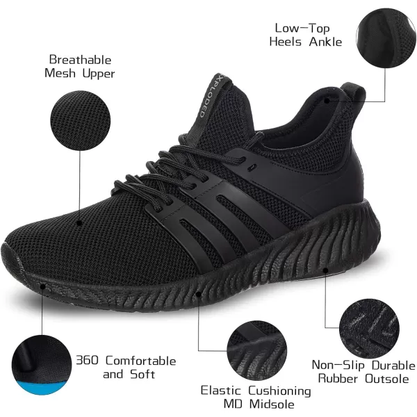 Mens Sneakers Walking Shoes  Memory Foam Athletic Tennis Running Workout Gym Ultra Lightweight Breathable Jogging Sports Shoes Slip on Casual SneakerAll Black