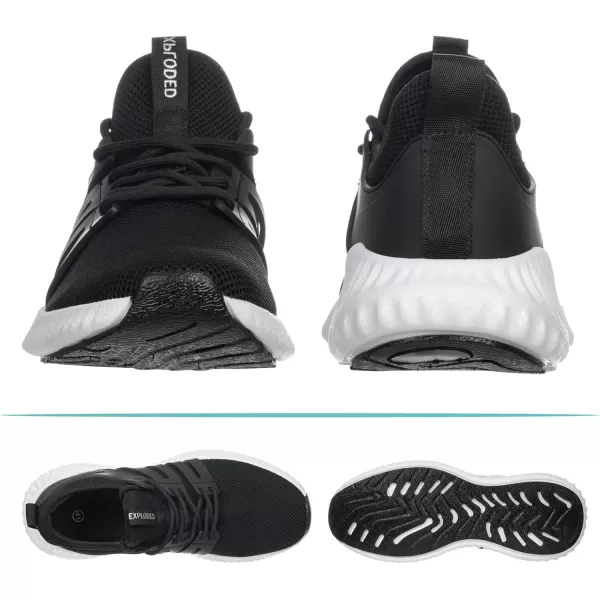 Mens Sneakers Walking Shoes  Memory Foam Athletic Tennis Running Workout Gym Ultra Lightweight Breathable Jogging Sports Shoes Slip on Casual SneakerBlack White