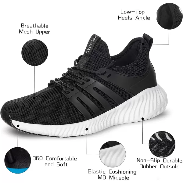 Mens Sneakers Walking Shoes  Memory Foam Athletic Tennis Running Workout Gym Ultra Lightweight Breathable Jogging Sports Shoes Slip on Casual SneakerBlack White