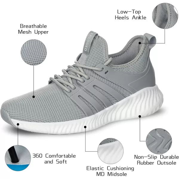 Mens Sneakers Walking Shoes  Memory Foam Athletic Tennis Running Workout Gym Ultra Lightweight Breathable Jogging Sports Shoes Slip on Casual SneakerGrey